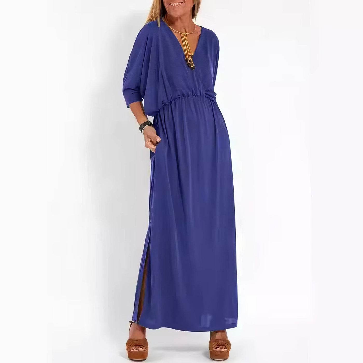 Floretta™ - Robe à taille haute, fente et col en V