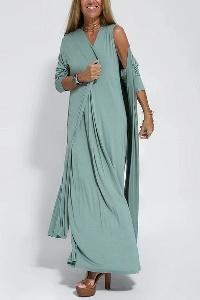 Idelle™ - Ensemble robe et cardigan uni à col en V