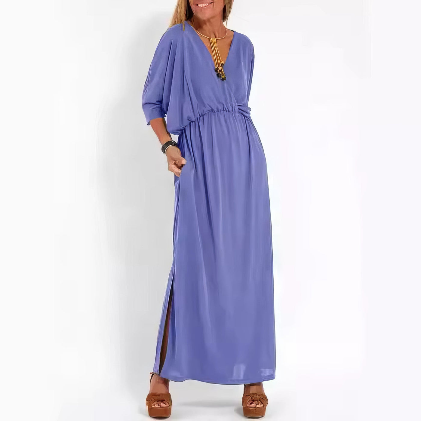 Floretta™ - Robe à taille haute, fente et col en V