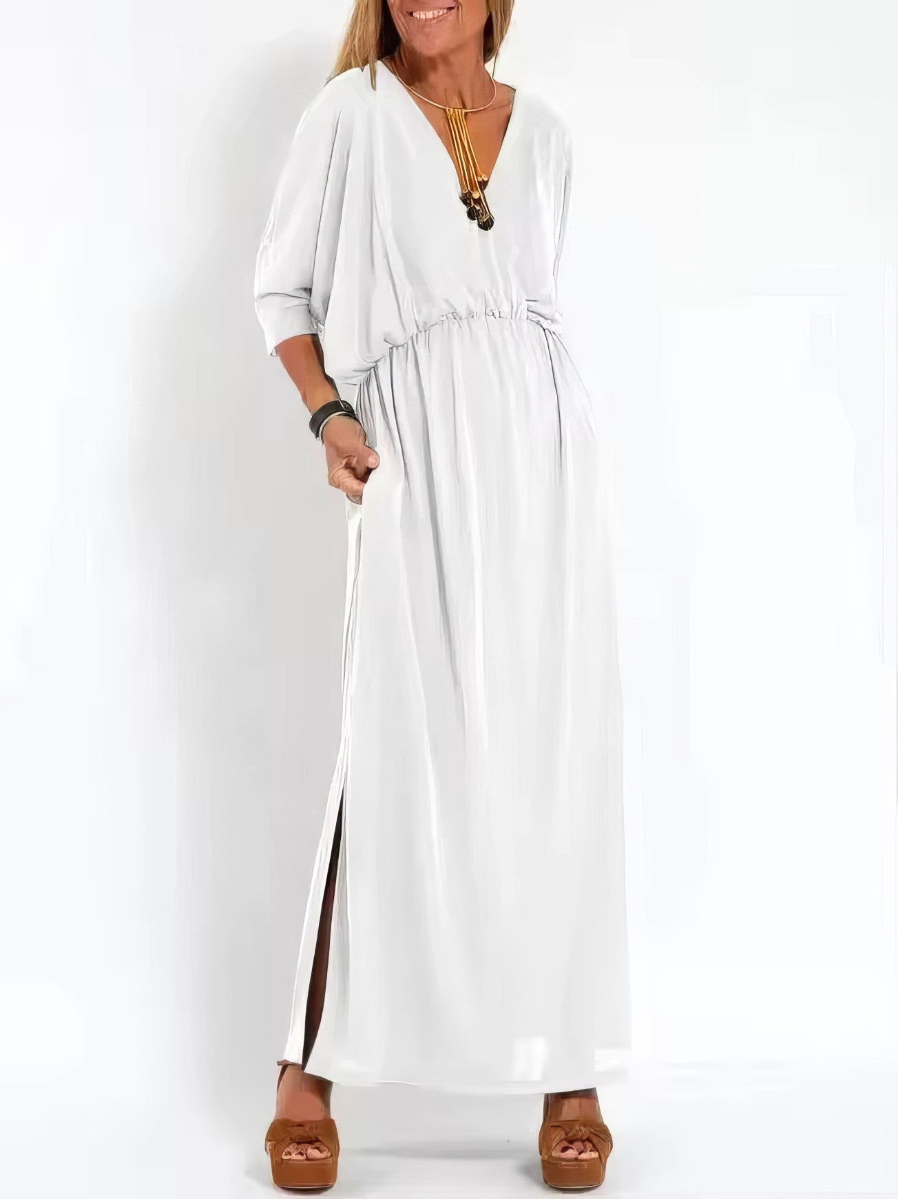 Floretta™ - Robe à taille haute, fente et col en V