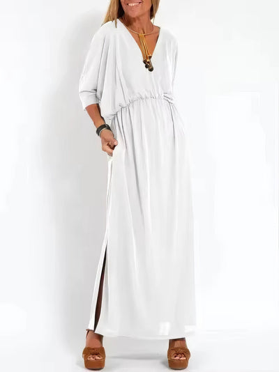 Floretta™ - Robe à taille haute, fente et col en V