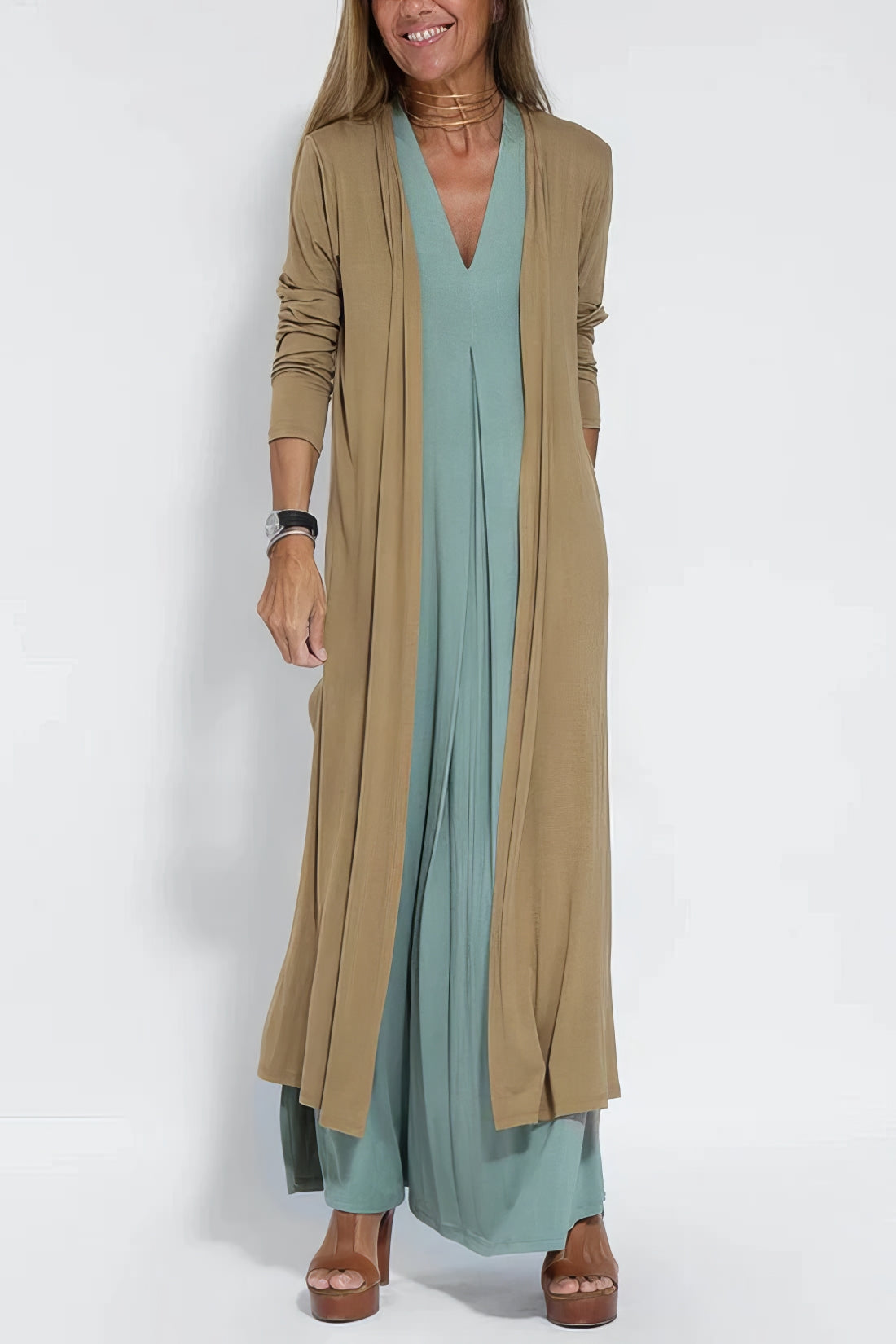 Idelle™ - Ensemble robe et cardigan uni à col en V