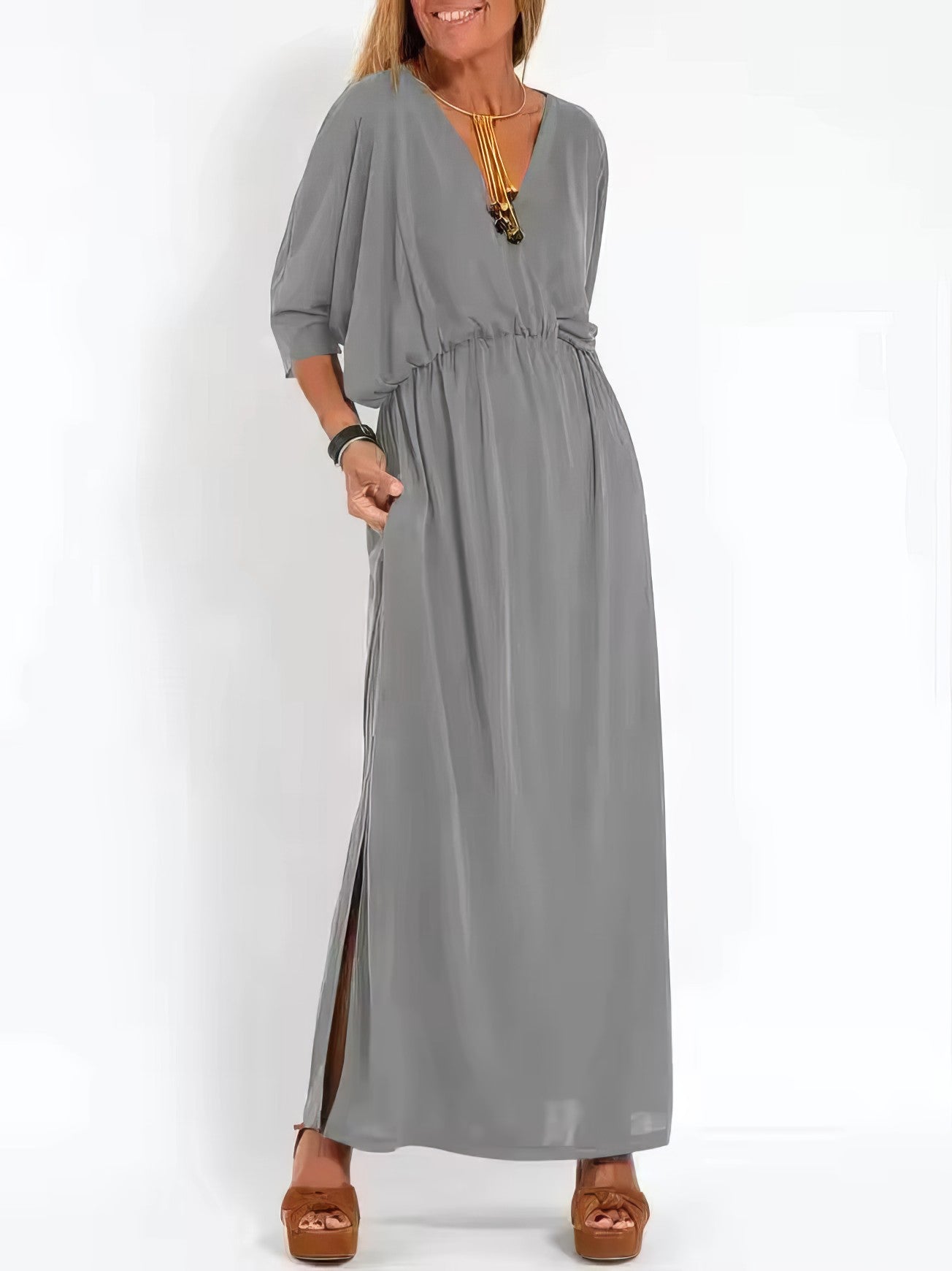 Floretta™ - Robe à taille haute, fente et col en V