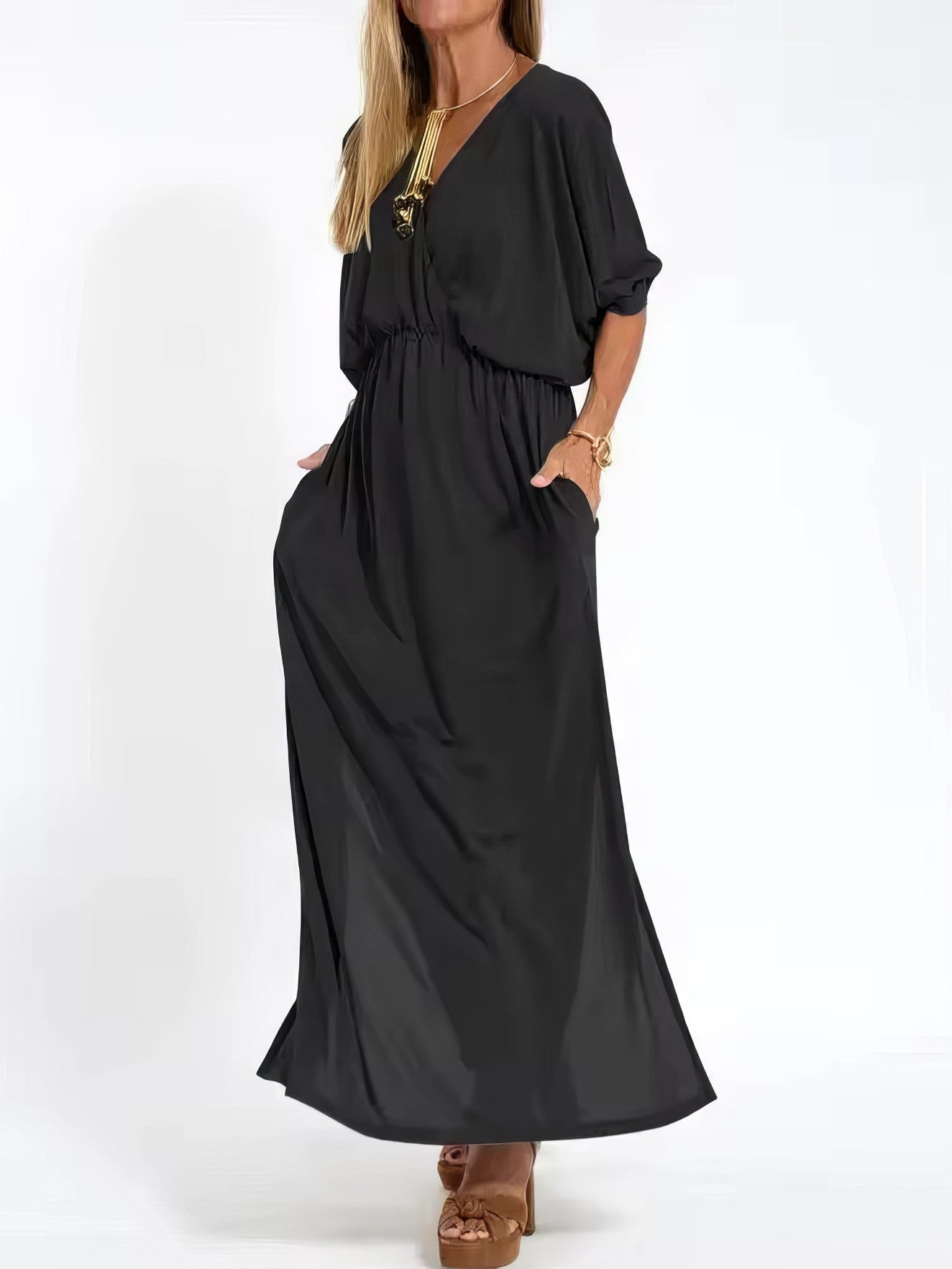 Floretta™ - Robe à taille haute, fente et col en V